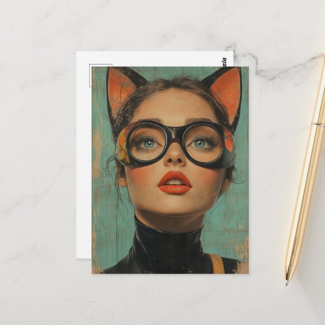 Cartão Postal Mulher com orelhas de gato  (Frente/Verso In Situ)
