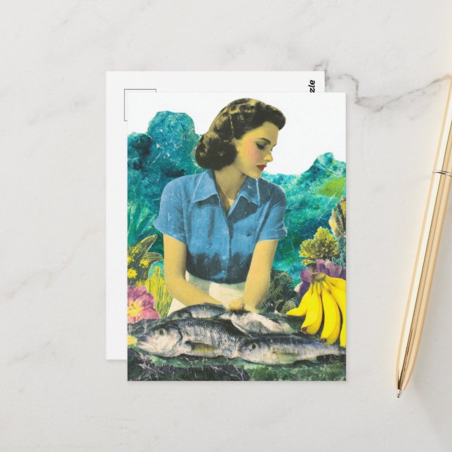 Cartão Postal Mulher com peixe e bananas (Frente/Verso In Situ)