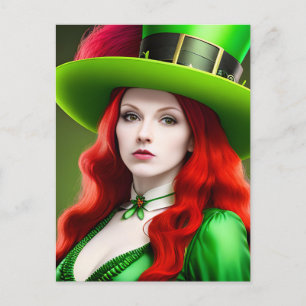 Cartão Postal Mulher com Rua de Cabelo Vermelho. Dia dos Patricõ
