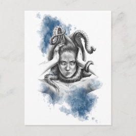 Cartão Postal Mulher com tentáculos na fantasia capilar arte sur