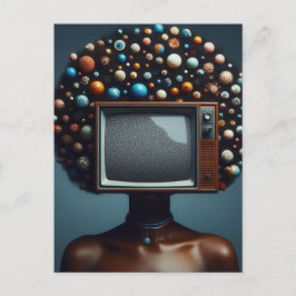 Cartão Postal Mulher com TV na cabeça Cabelo Negro Natural