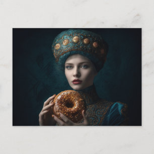 Cartão Postal Mulher Com um Donut