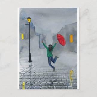 CARTÃO POSTAL MULHER COM UM GUARDA-CHUVA