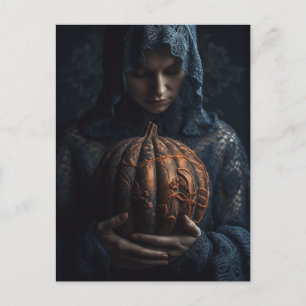 Cartão Postal Mulher com um Ornamentado Pumpkin