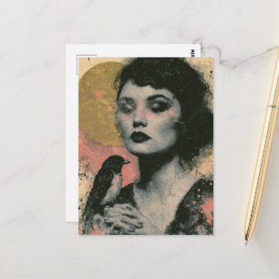 Cartão Postal Mulher Com um Pássaro
