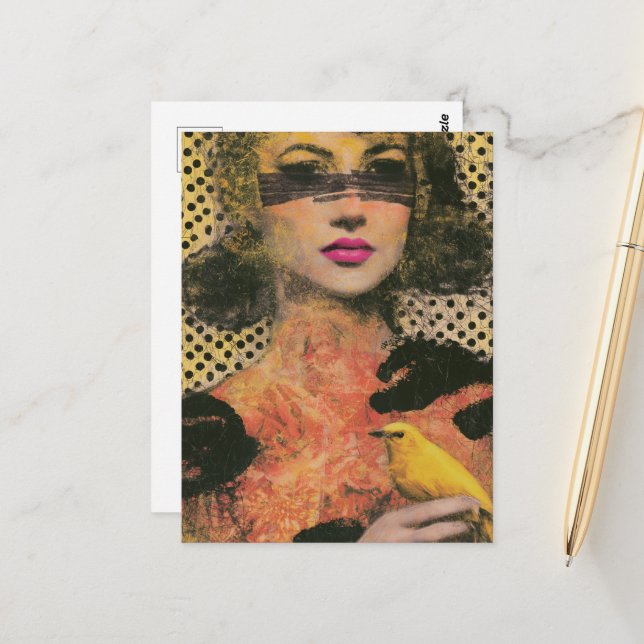 Cartão Postal Mulher Com um Pássaro Amarelo (Frente/Verso In Situ)