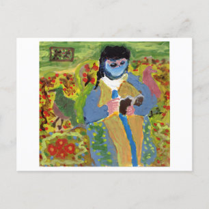 Cartão Postal Mulher com véu azul, leitura, cartão-postal