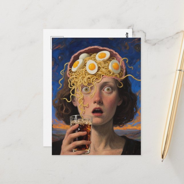 Cartão Postal Mulher Comedora de Ramen Cerebral (Frente/Verso In Situ)