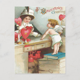 Cartão Postal Mulher Coração de Cupido Compras Seta