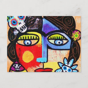 Cartão Postal Mulher coral do mexicano do crânio do açúcar