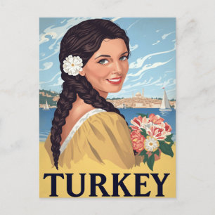 Cartão Postal Mulher Costeira Turca Retro