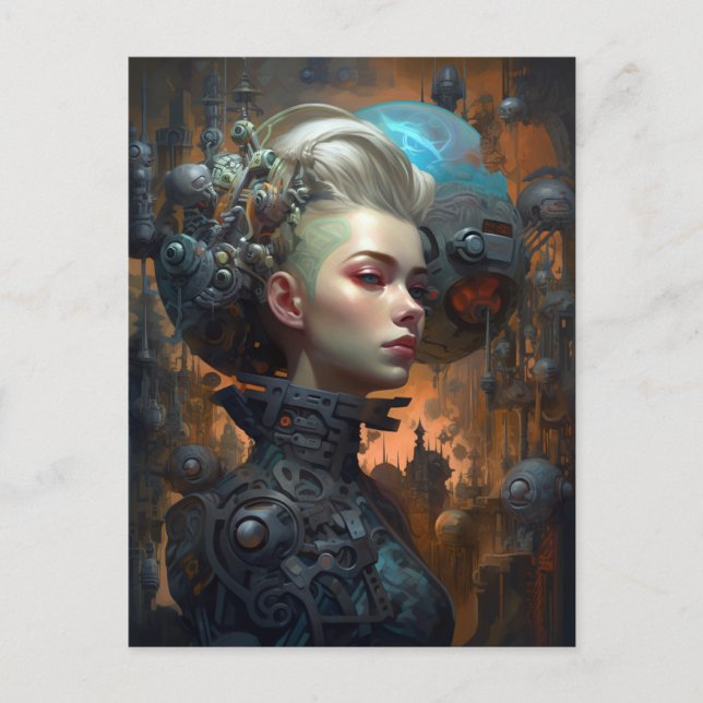 Cartão Postal Mulher Cyborg Ficha Científica Feminina (Frente)