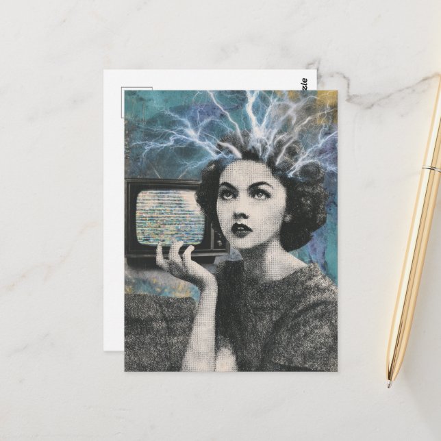 Cartão Postal Mulher da Televisão Retro com Cabelo Surreal Choca (Frente/Verso In Situ)