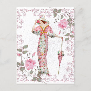 Cartão Postal Mulher da Vintage 1900 com rosas