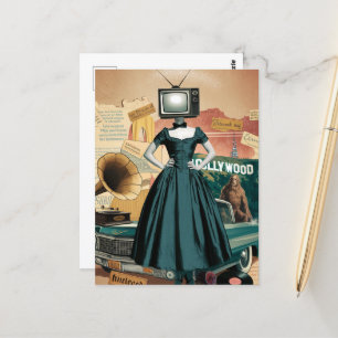 Cartão Postal Mulher da Vintage TV