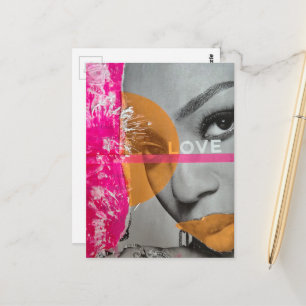 Cartão Postal Mulher de Amor Neon Colagem Mídia Mista