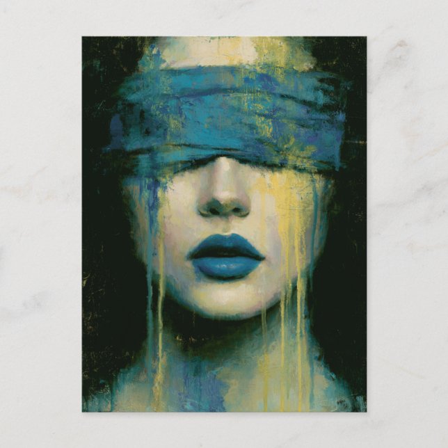 Cartão Postal Mulher de Azul Vendada (Frente)
