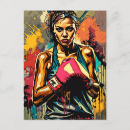 Cartão Postal Mulher de Boxe Retrato de Lutadora de Artes Marcia