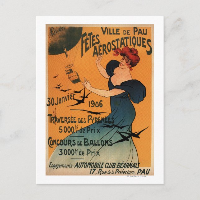 Cartão Postal Mulher de Cabeça Vermelha Espera Balões Poster (Frente)