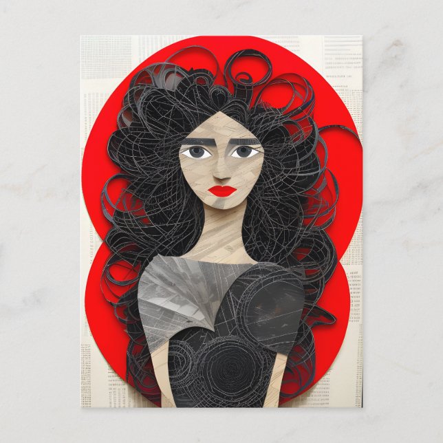Cartão Postal Mulher de Cabelo Crespo Colagem (Frente)