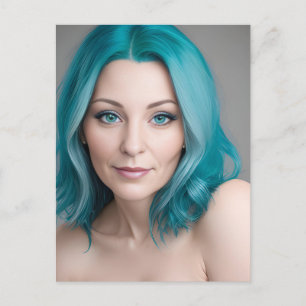 Cartão Postal Mulher De Cabelo Teal Aos 30 Anos De Idade