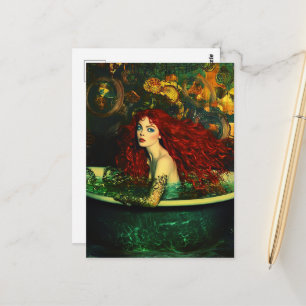 Cartão Postal Mulher de Cabelo Vermelho Sereia numa Banheira