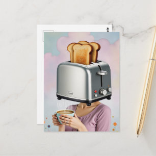 Cartão Postal Mulher de Café da Manhã Surrealista Torradeira na 