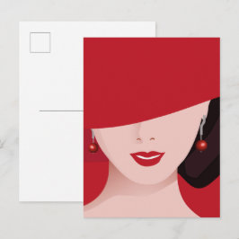Cartão Postal Mulher De Chapéu Vermelho