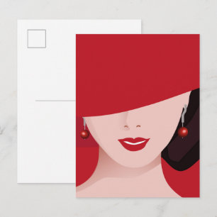 Cartão Postal Mulher De Chapéu Vermelho