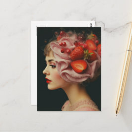 Cartão Postal Mulher de Colagem de Sobremesa de Morango