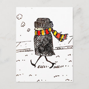 Cartão Postal Mulher de Desenho Animado Vestida com Casaco e Cac