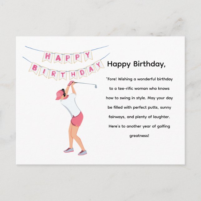 Cartão Postal Mulher de Golfe Golfer está Jogando Golfe (Frente)
