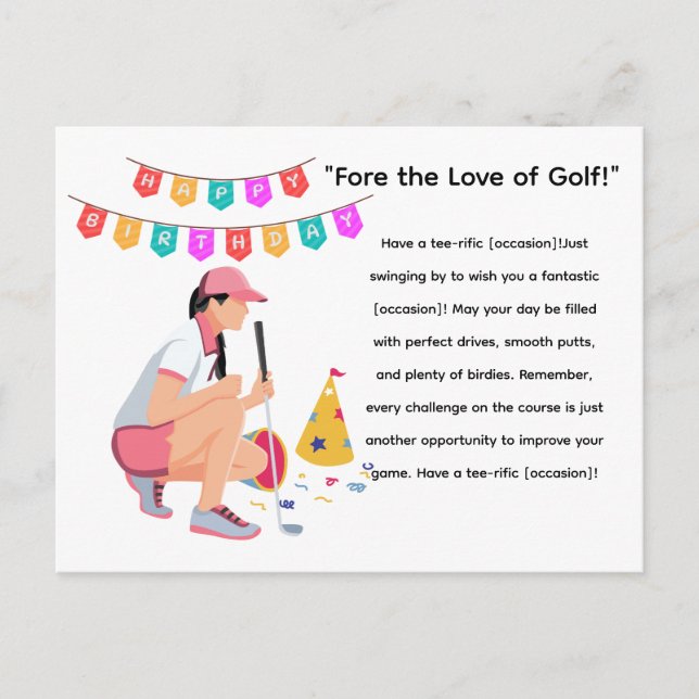 Cartão Postal Mulher de Golfe Golfista está Jogando Golfe (Frente)