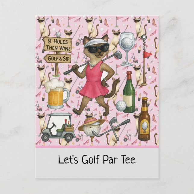 Cartão Postal Mulher de golfe temática para despedida de solteir (Frente)