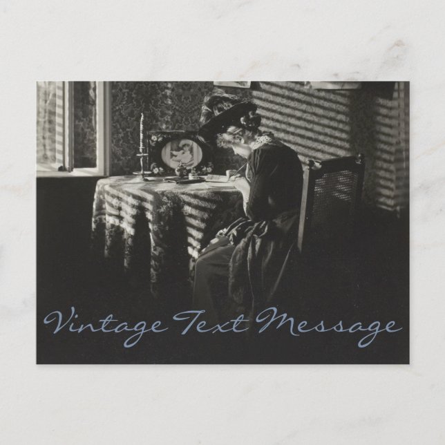 Cartão Postal Mulher de Mensagem de Texto Antiga Escrevendo Cart (Frente)