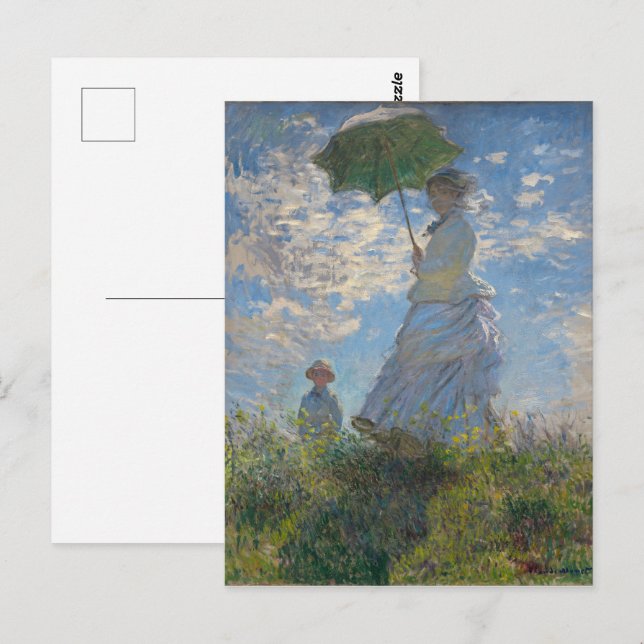 Cartão Postal Mulher de Monet com Parasol,Paisagem Impressionist (Frente/Verso)