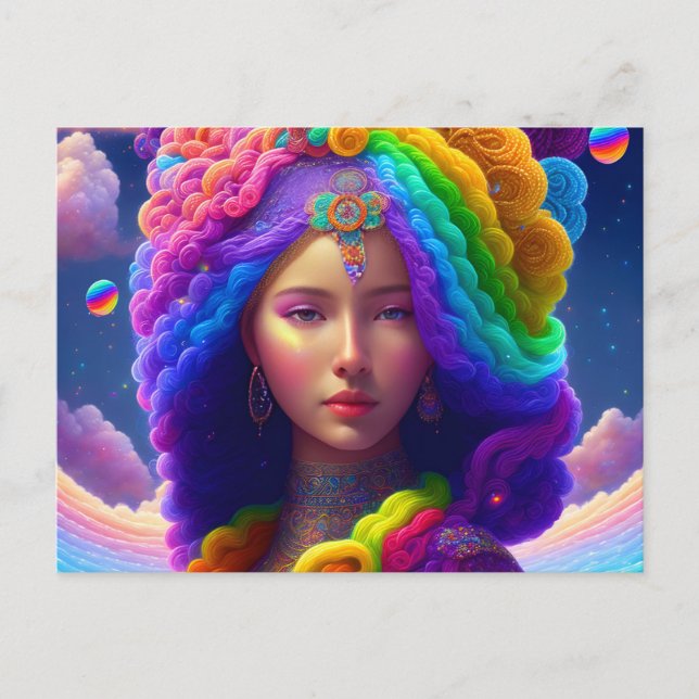 Cartão Postal Mulher de Muitas Cores Fantasias AI Gera Arte (Frente)