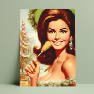 Cartão Postal Mulher de Natal Bonita Retro