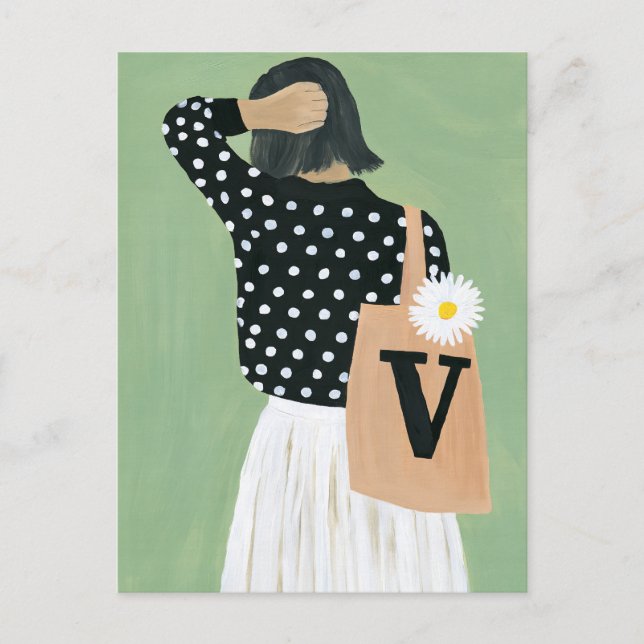 Cartão Postal Mulher de Preto e Branco com Bolinhas (Frente)