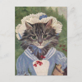 Cartão Postal Mulher de quarto gato