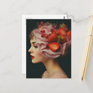 Cartão Postal Mulher de Sobremesa de Morango