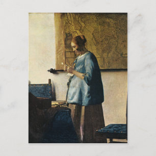Cartão Postal Mulher de Vermeer a azul lendo uma letra ca.1665