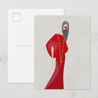 Cartão Postal Mulher de Vermelho Escarlate Estilo Glam Moda Arte