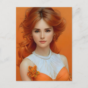 Cartão Postal Mulher Deslumbrante de Cabelo Comprido em Modelo d