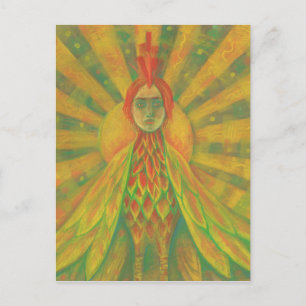 Cartão Postal Mulher Deus Pássaro Sol Fênix Fantasia Surrealismo