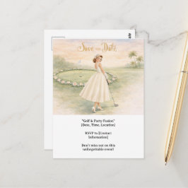 Cartão Postal Mulher do bacharelado em golfe está jogando golfe