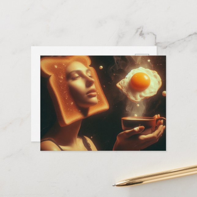 Cartão Postal Mulher do café da manhã surreal de torrada (Frente/Verso In Situ)