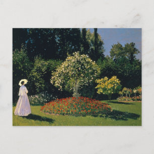 Cartão Postal Mulher do Jardim pelo cartão-postal Claude Monet