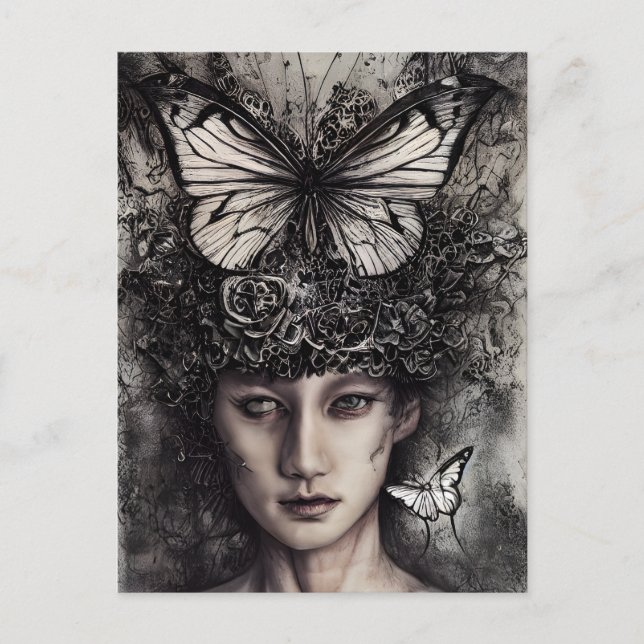 Cartão Postal Mulher e Borboletas (Frente)