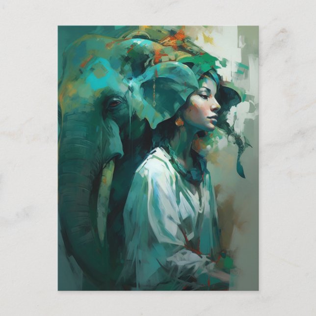 Cartão Postal Mulher E Elefante (Frente)